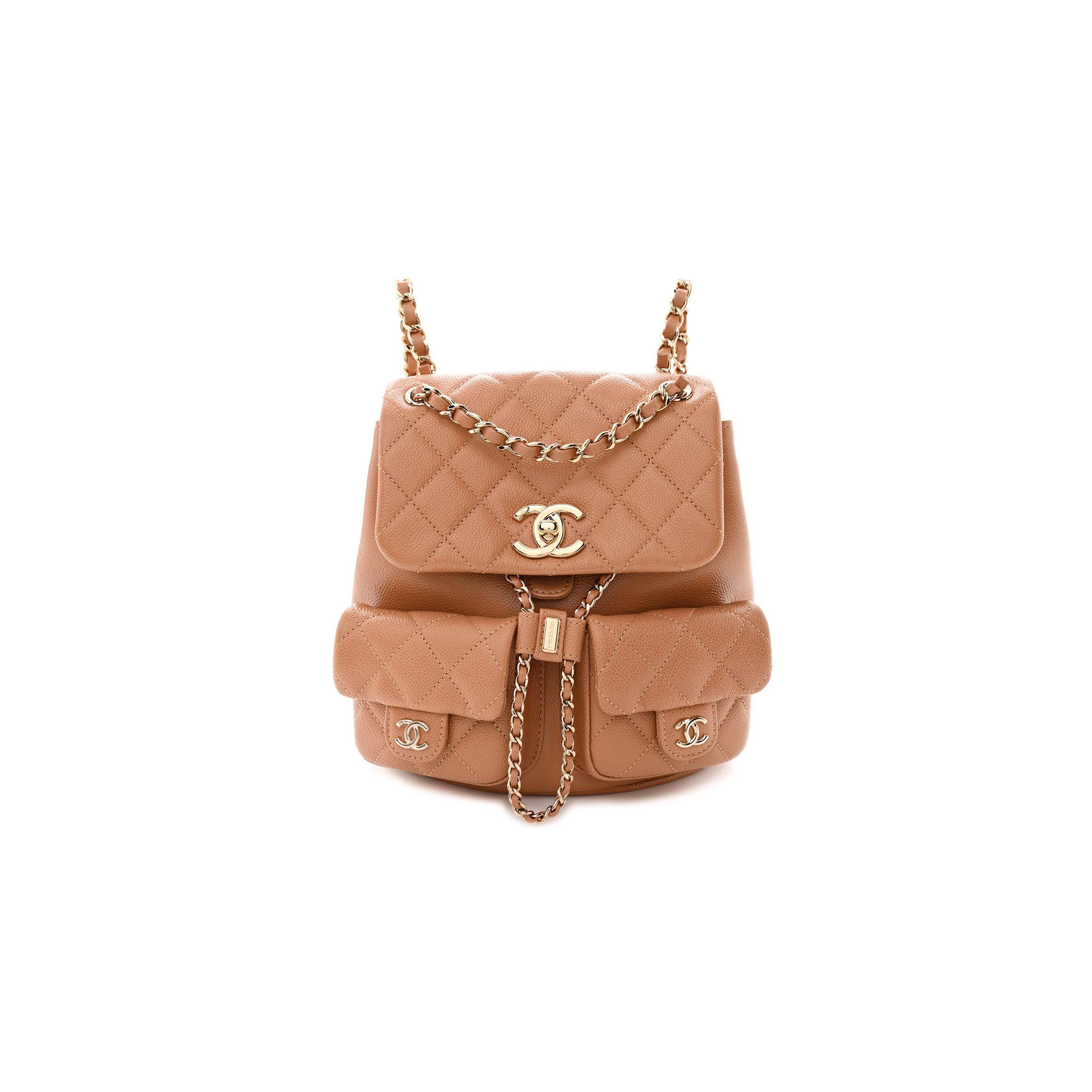 CHANEL MASTER SHINY CAVIAR QUILTED DUMA POCKETS DRAWSTRING BACKPACK DARK BEIGE (20.5*20*11.5cm)